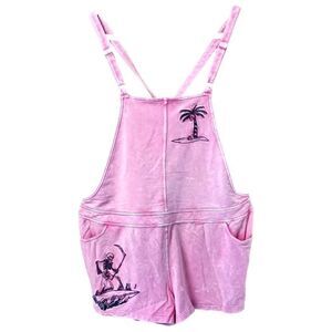 TORRID Plus Size Mauve Wash  Shortfall French Terry Surf Skulls Short Overalls